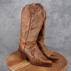 Justin L4332 Western Cowboy Damiana Cow Leather Snipped Toe Boots Women's 5.5 C